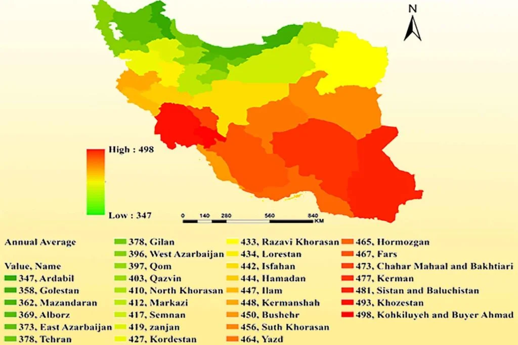میزان تابش خورشید در ایران